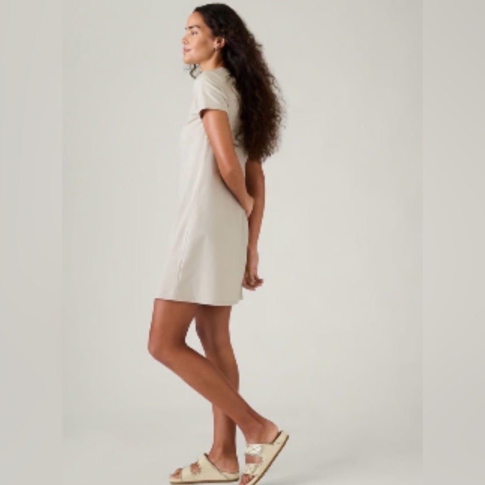 058 ATHLETA Women's Essential Lightweight Tee Dress - Cream, Large - Picture 8 of 9